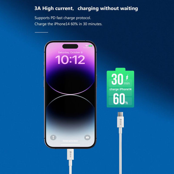Câble Lightning / USB-C Smart, PD 27W, 2m, blanc, Devia