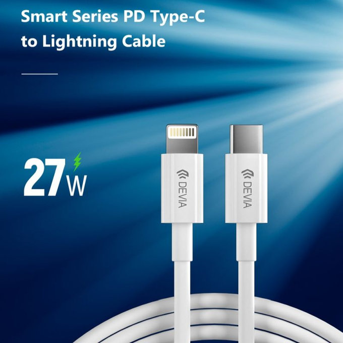Câble Lightning / USB-C Smart, PD 27W, 2m, blanc, Devia