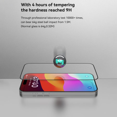 Verre trempé FullCover avec applicateur pour iPhone 15, Devia
