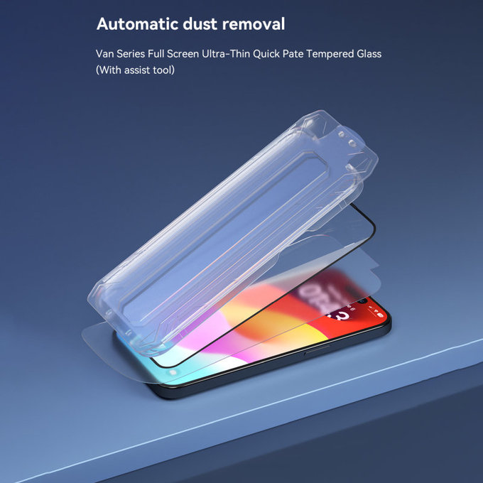 Verre trempé FullCover avec applicateur pour iPhone 15 Pro Max, Devia