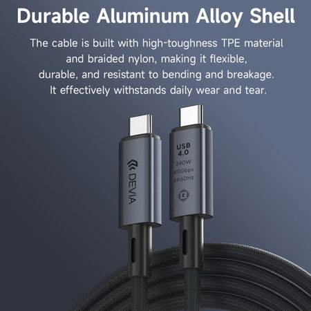 Câble USB-C / USB-C Extreme Speed, 240W, 8K 60Hz, 1m, noir, Devia