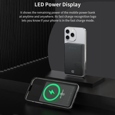 PowerBank MagSafe Extreme Speed Mini avec écran, PD 20W, 5000mAh, Space Grey, Devia