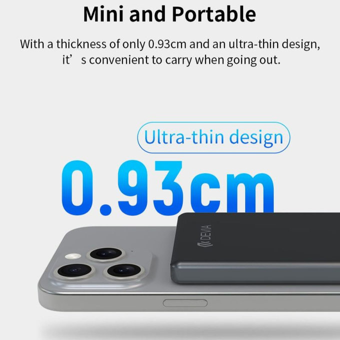 PowerBank MagSafe Extreme Speed Mini avec écran, PD 20W, 5000mAh, Space Grey, Devia