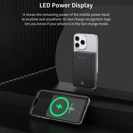 PowerBank MagSafe Extreme Speed Mini avec écran, PD 20W, 10000mAh, Space Grey, Devia