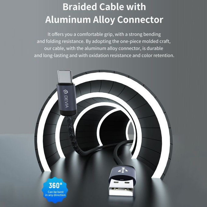 Câble USB / USB-C Gracious, 2.1A, 2m, noir, Devia