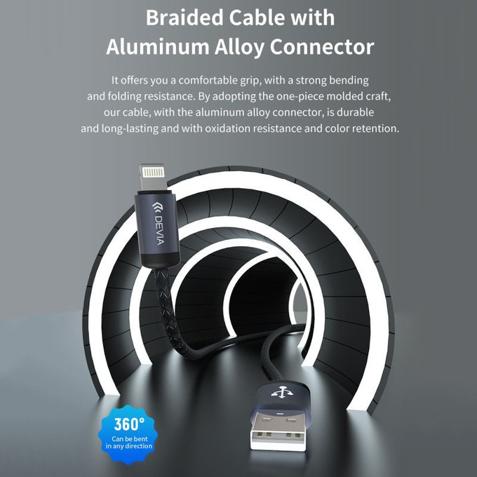 Câble Lightning / USB Gracious, 2,4A, 2m, noir, Devia