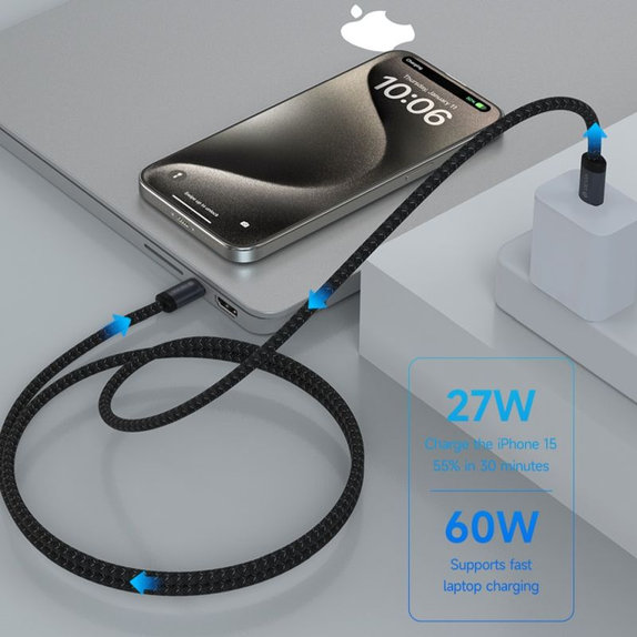 Câble USB-C / USB-C Gracious, PD 60W, 2m, noir, Devia