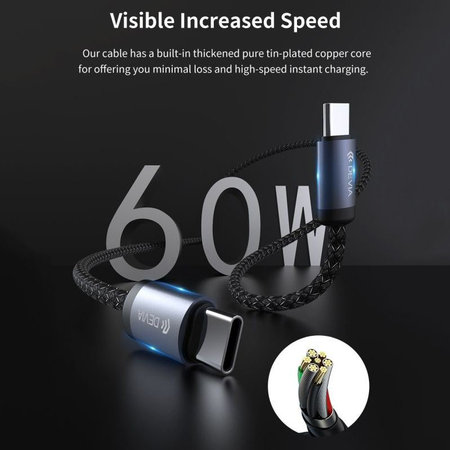 Câble USB-C / USB-C Gracious, PD 60W, 2m, noir, Devia