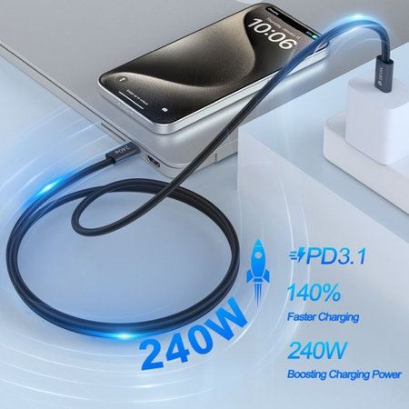 Câble USB-C / USB-C Extreme Speed, PD 240W, 2m, noir, Devia