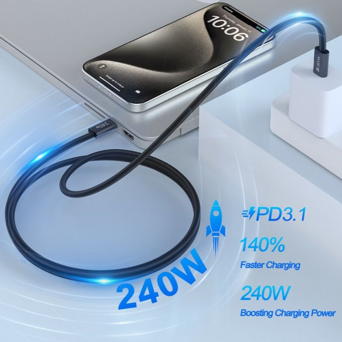 Câble USB-C / USB-C Extreme Speed, PD 240W, 2m, noir, Devia