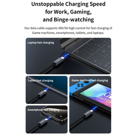 Câble USB-C / USB-C Extreme Speed, PD 240W, 2m, noir, Devia