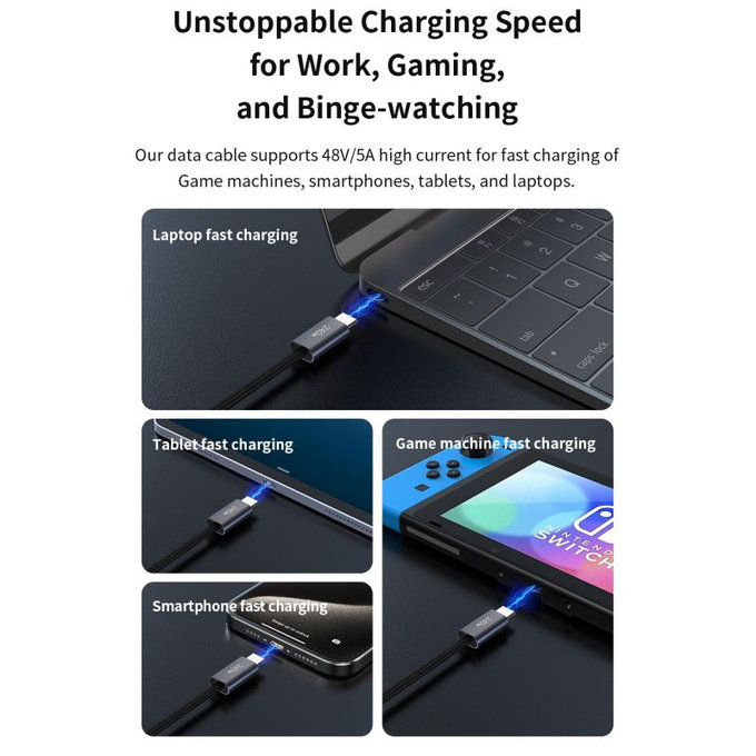 Câble USB-C / USB-C Extreme Speed, PD 240W, 2m, noir, Devia