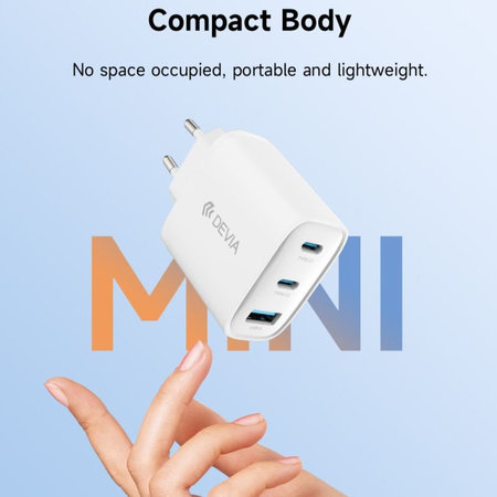 Adaptateur de charge Extreme Speed, 2x USB-C + USB-A, PD 65W, blanc, Devia