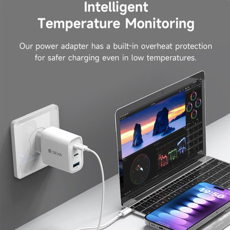 Adaptateur de charge Extreme Speed, 2x USB-C + USB-A, PD 65W, blanc, Devia