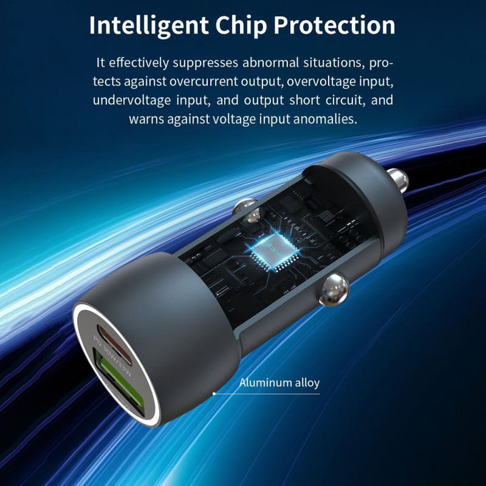 Chargeur voiture Extreme Speed USB-C + USB-A, PD 30W, QC 3.0 18W, gris, Devia