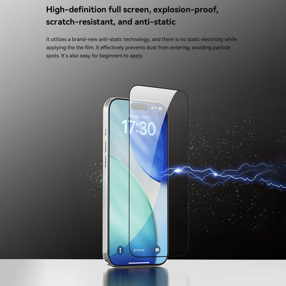 Verre trempé FullCover avec applicateur pour iPhone 17, Devia