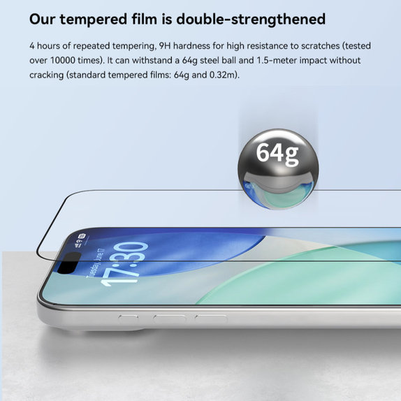 Verre trempé FullCover avec applicateur pour iPhone 17 Pro, Devia