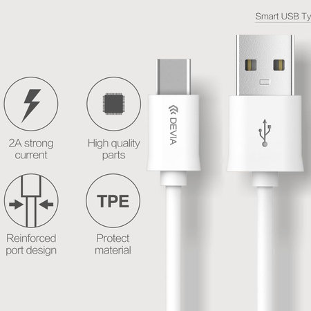 Câble USB / USB-C Smart, 2.1A, 1m, blanc, Devia