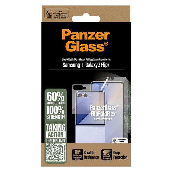 Film de protection UWF et verre trempé pour Samsung Galaxy Z Flip7, Clair, PanzerGlass