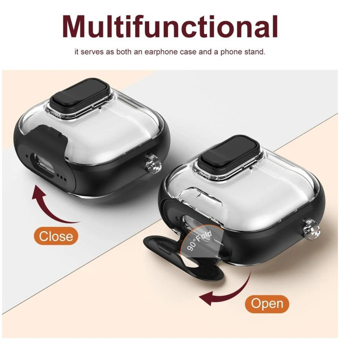 Étui en silicone avec support téléphone et mousqueton pour AirPods Pro 3, Noir