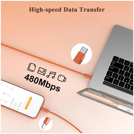 Câble USB-C / USB-C avec charge rapide, PD 60W, 1 m, Orange