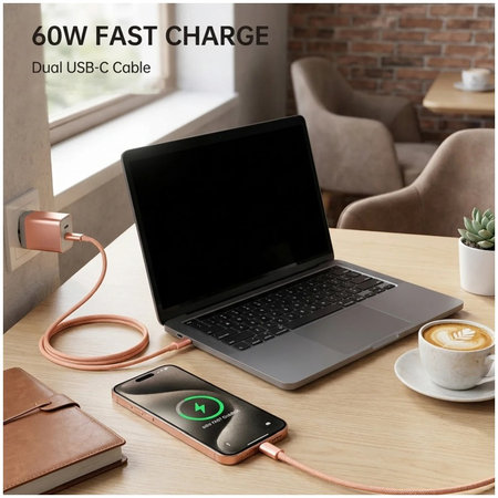 Câble USB-C / USB-C avec charge rapide, PD 60W, 2 m, Orange