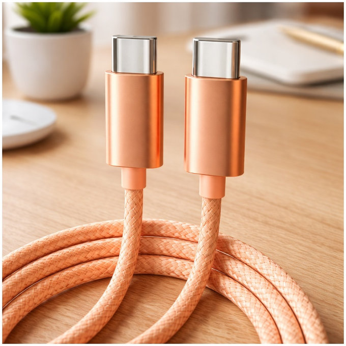 Câble USB-C / USB-C avec charge rapide, PD 60W, 2 m, Orange