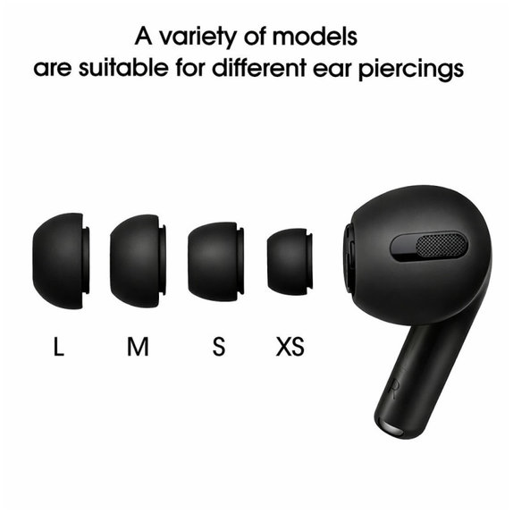 Embouts auriculaires en silicone de remplacement pour Apple AirPods Pro et Pro 2, lot (L, M, S, XS), Noir