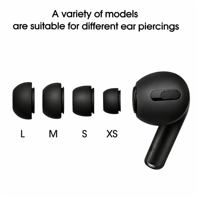 Embouts auriculaires en silicone de remplacement pour Apple AirPods Pro et Pro 2, lot (L, M, S, XS), Noir