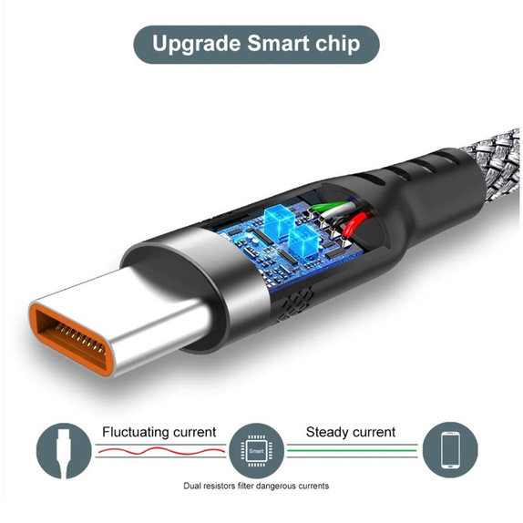 Câble USB-C / USB-C, 6A, 2m, Gris