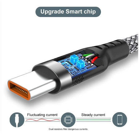 Câble USB-C / USB-C, 6A, 2m, Gris