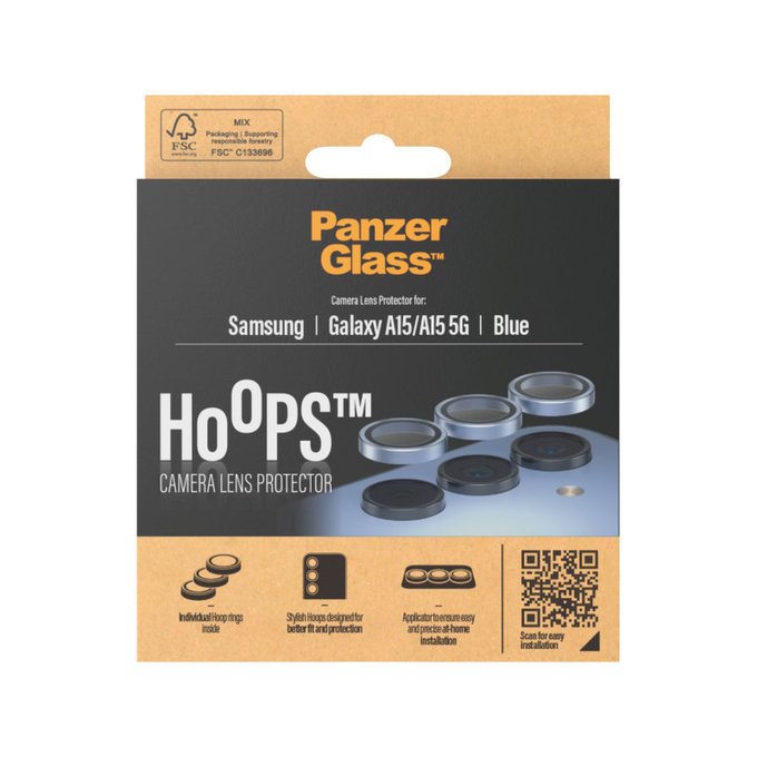 Protection d’objectif photo Hoops pour Samsung A15/A15 5G, Bleu, PanzerGlass