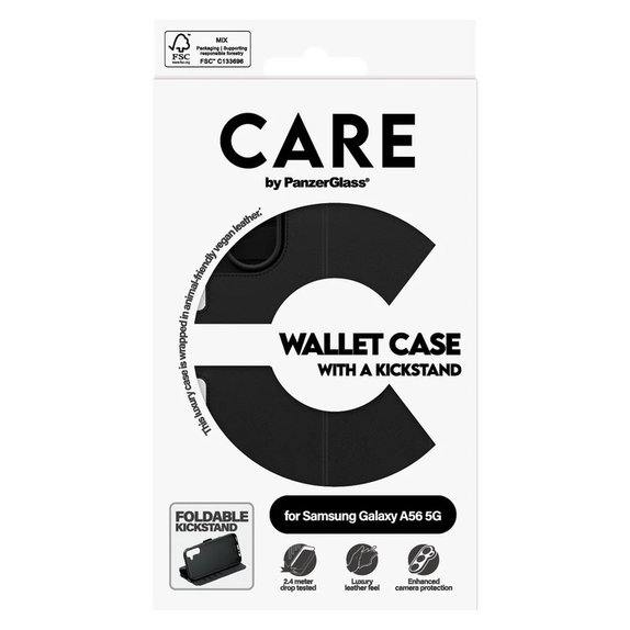 Étui Wallet Kickstand pour Samsung Galaxy A56 5G, Noir, PanzerGlass