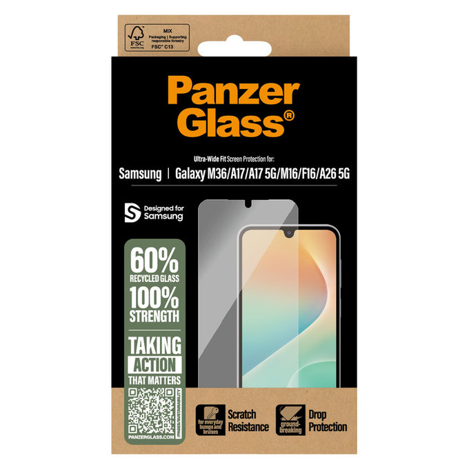 Verre trempé UWF pour Samsung Galaxy M15 5G/F15 5G/A26 5G/A16/A16 5G, Noir, PanzerGlass