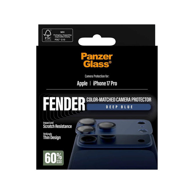 Protection d'objectif Fender pour iPhone 17 Pro, Bleu, PanzerGlass