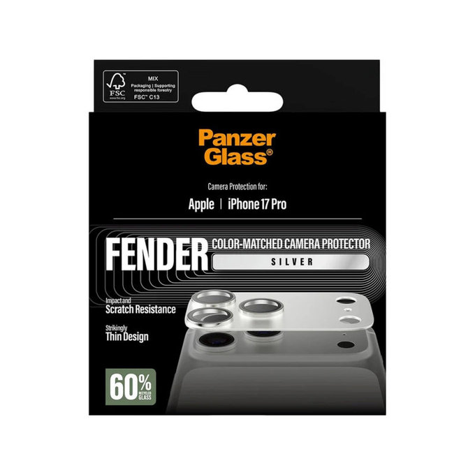 Protection d'objectif Fender pour iPhone 17 Pro, Argenté, PanzerGlass