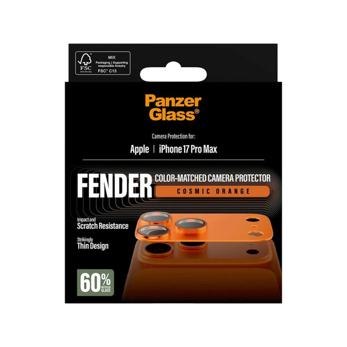 Protection d'objectif Fender pour iPhone 17 Pro Max, Orange, PanzerGlass