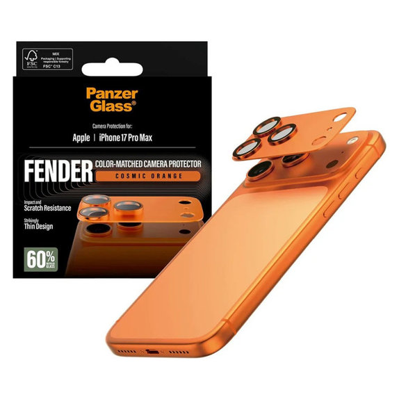 Protection d'objectif Fender pour iPhone 17 Pro Max, Orange, PanzerGlass