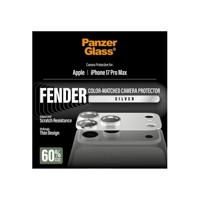 Protection d'objectif Fender pour iPhone 17 Pro Max, Argenté, PanzerGlass