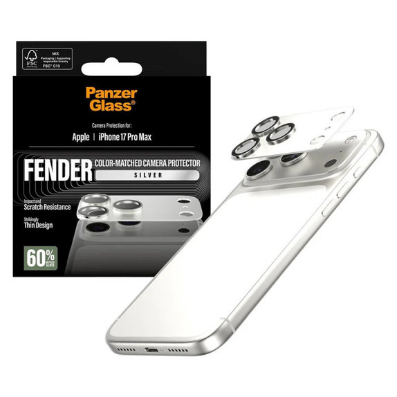 Protection d'objectif Fender pour iPhone 17 Pro Max, Argenté, PanzerGlass