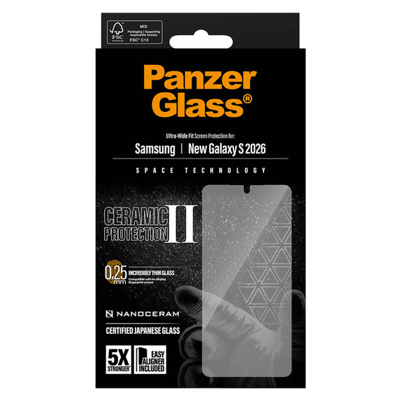 Verre trempé UWF Ceramic avec applicateur pour Samsung Galaxy S26, Clair, PanzerGlass