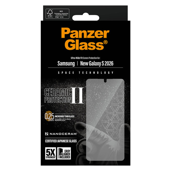 Verre trempé UWF Ceramic avec applicateur pour Samsung Galaxy S26, Clair, PanzerGlass