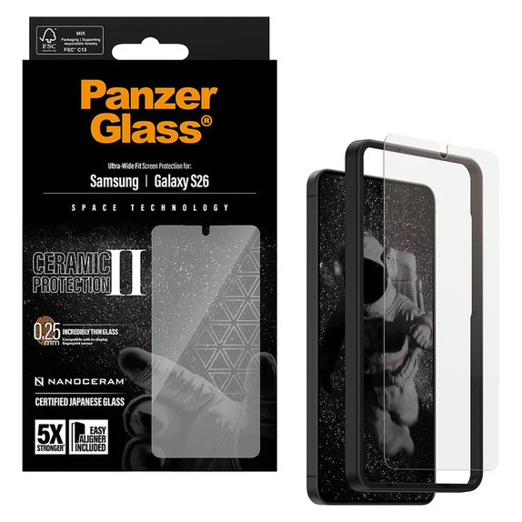Verre trempé UWF Ceramic avec applicateur pour Samsung Galaxy S26, Clair, PanzerGlass