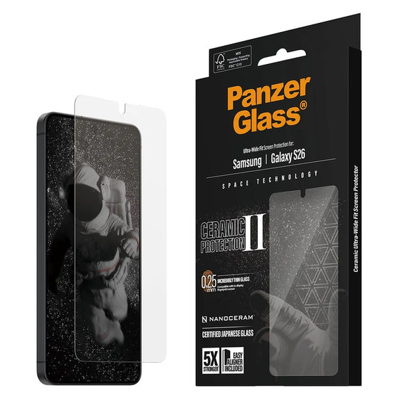 Verre trempé UWF Ceramic avec applicateur pour Samsung Galaxy S26, Clair, PanzerGlass