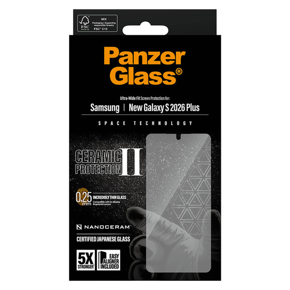 Verre trempé UWF Ceramic avec applicateur pour Samsung Galaxy S26+, Clair, PanzerGlass