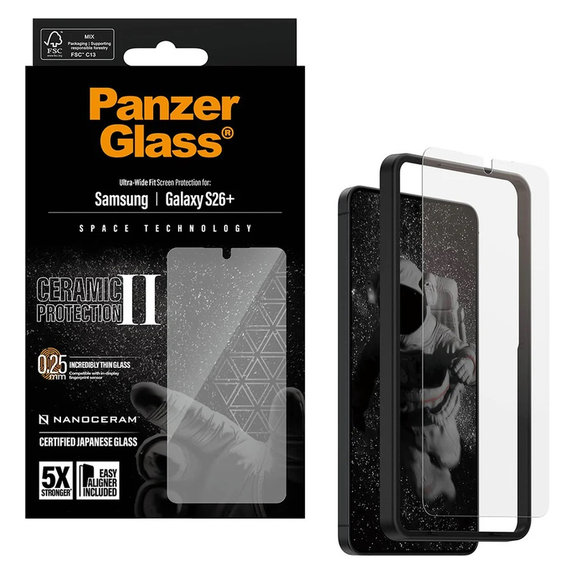 Verre trempé UWF Ceramic avec applicateur pour Samsung Galaxy S26+, Clair, PanzerGlass