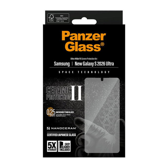 Verre trempé UWF Ceramic II avec Fastfit pour Samsung S26 Ultra, Clair, PanzerGlass