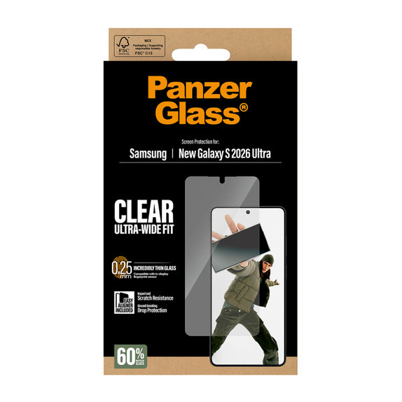 Verre trempé UWF avec applicateur pour Samsung S26 Ultra, Clair, PanzerGlass