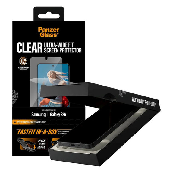 Verre trempé UWF avec FASTFIT In-A-Box pour Samsung S26, Transparente, PanzerGlass