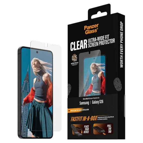 Verre trempé UWF avec FASTFIT In-A-Box pour Samsung S26, Transparente, PanzerGlass